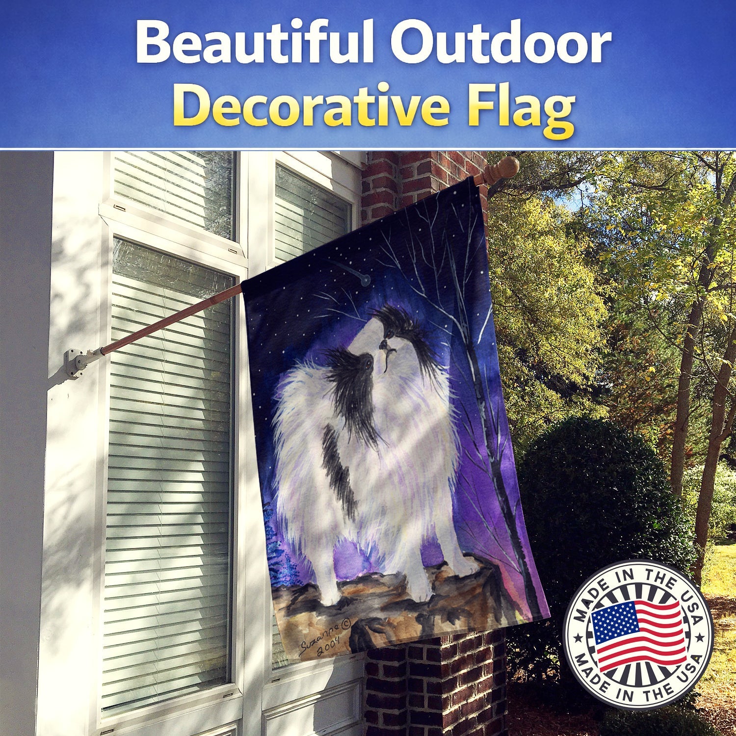 Japanese Chin House Flag 28x40 Porch Sleeve Pole Decorative Outside Yard Banner Artwork Wall Hanging, Polyester