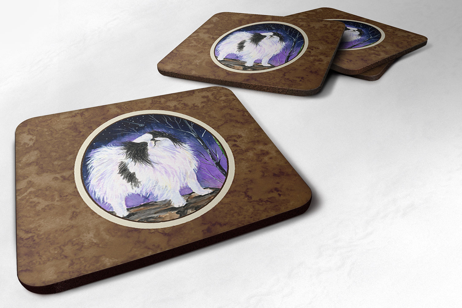 Japanese Chin Foam Coasters Set of 4 Cup Coasters for Indoor Outdoor, Tabletop Protection, Anti Slip, Mouse pad Material