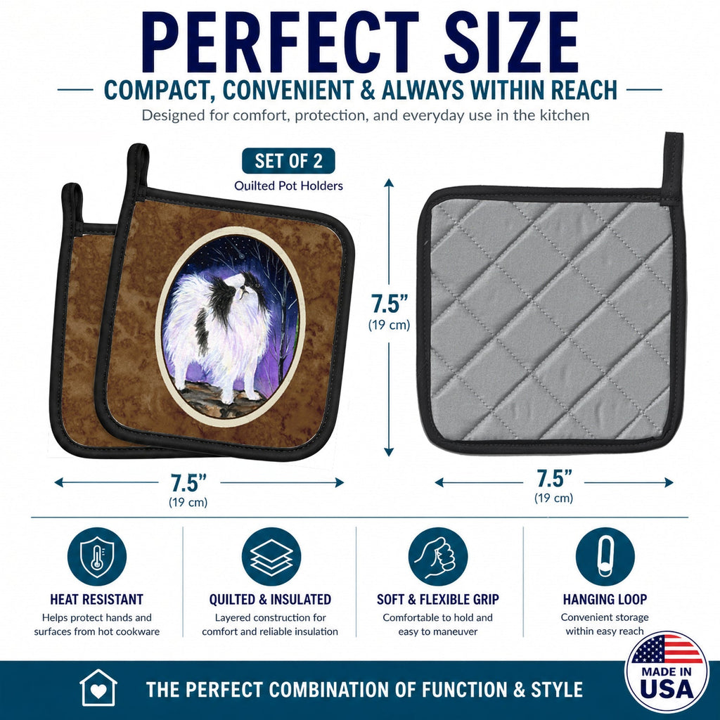 Japanese Chin Pot Holder Set of 2 Heat Resistant Quilted Hot Pads 7.5 x 7.5 Inch, Insulated Kitchen Trivets for Cooking & Baking