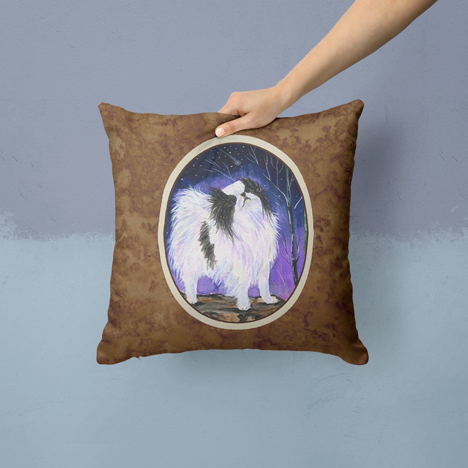 Japanese Chin Decorative Throw Pillow 14x14 Indoor Outdoor Accent Cushion, Fabric Cover with Insert for Sofa, Bed, Porch & Living Room