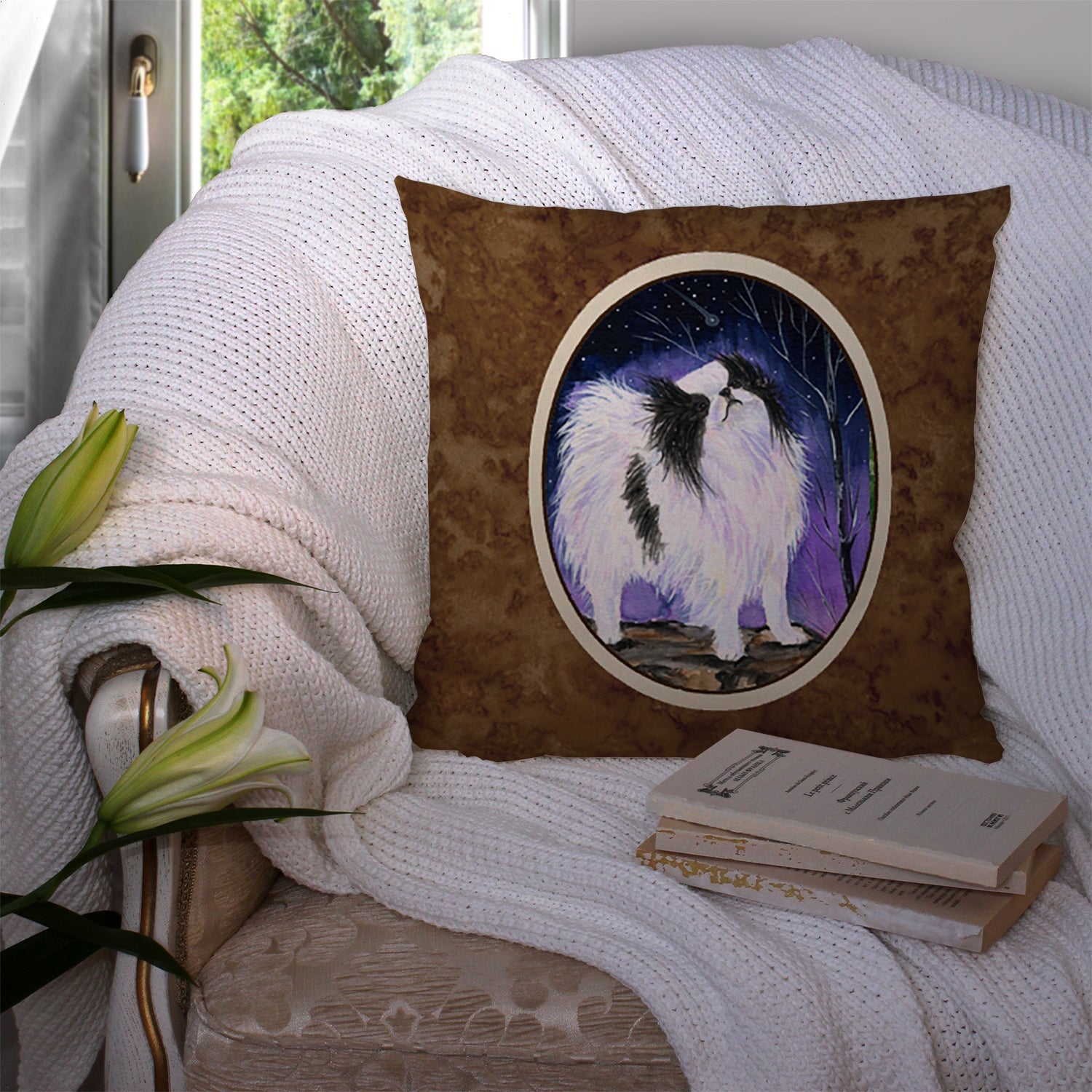 Japanese Chin Decorative Throw Pillow 14x14 Indoor Outdoor Accent Cushion, Fabric Cover with Insert for Sofa, Bed, Porch & Living Room