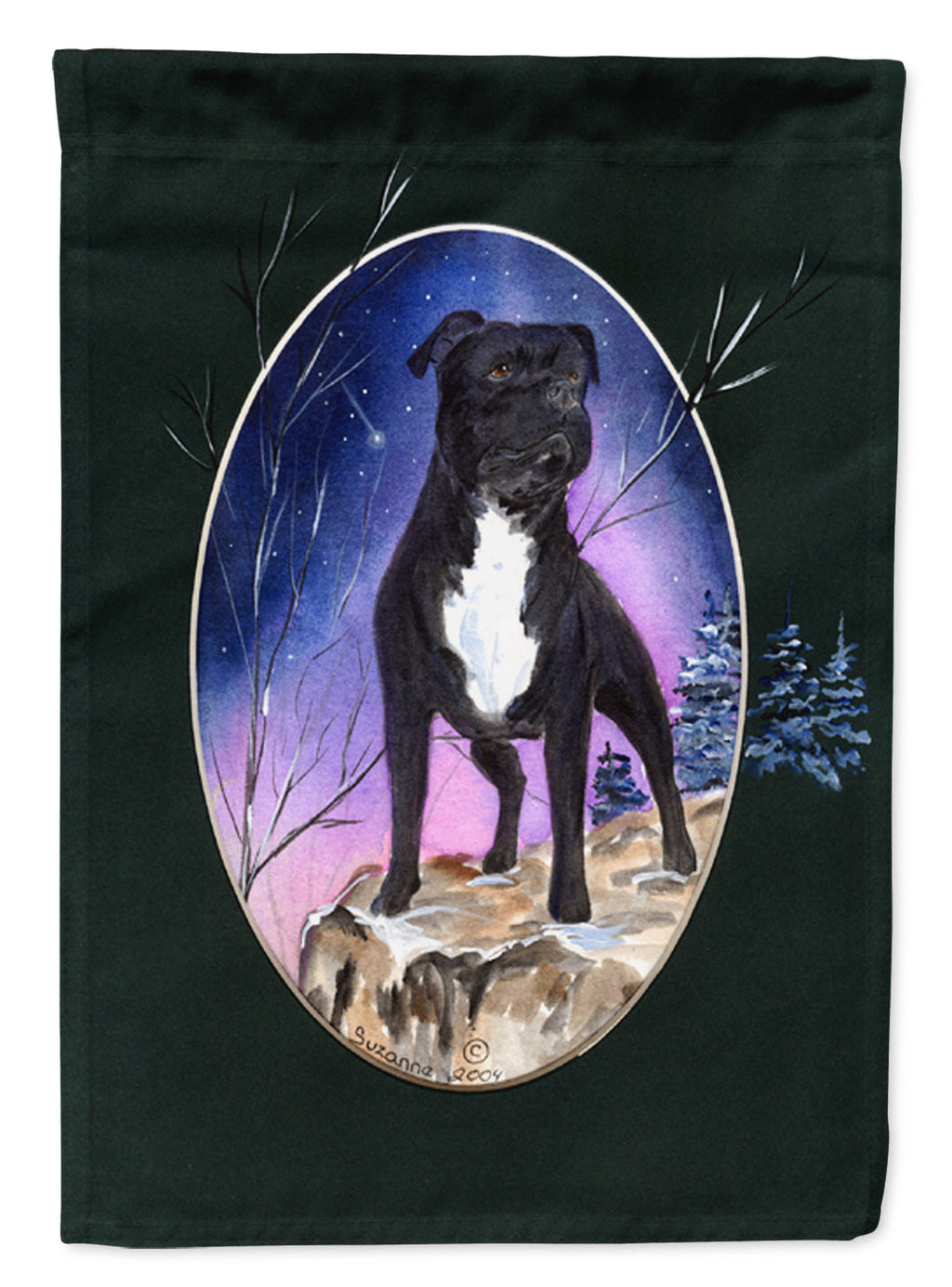 Staffie House Flag 28x40 Porch Sleeve Pole Decorative Outside Yard Banner Artwork Wall Hanging, Polyester