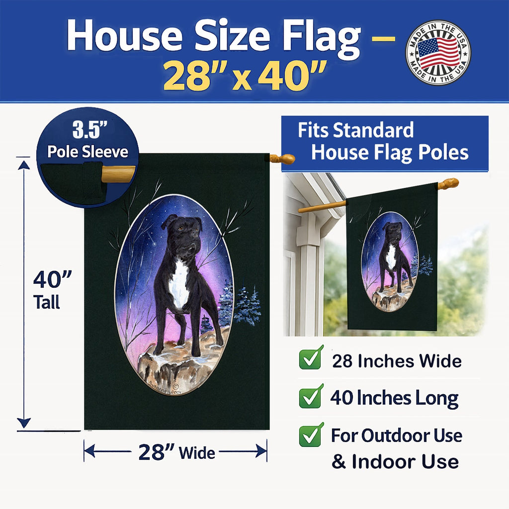 Staffie House Flag 28x40 Porch Sleeve Pole Decorative Outside Yard Banner Artwork Wall Hanging, Polyester