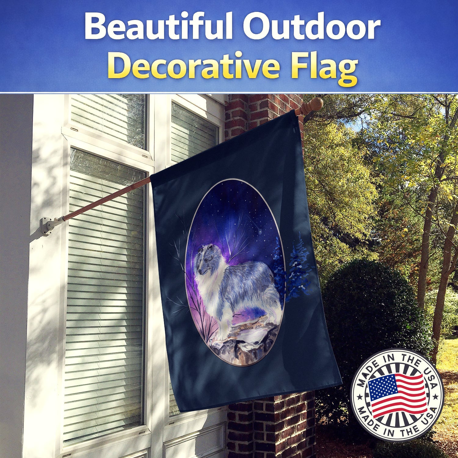 Sheltie House Flag 28x40 Porch Sleeve Pole Decorative Outside Yard Banner Artwork Wall Hanging, Polyester