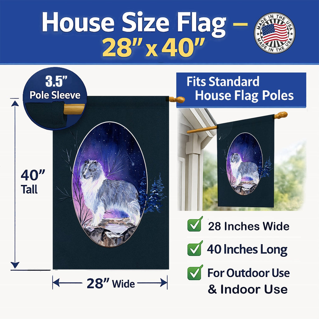 Sheltie House Flag 28x40 Porch Sleeve Pole Decorative Outside Yard Banner Artwork Wall Hanging, Polyester