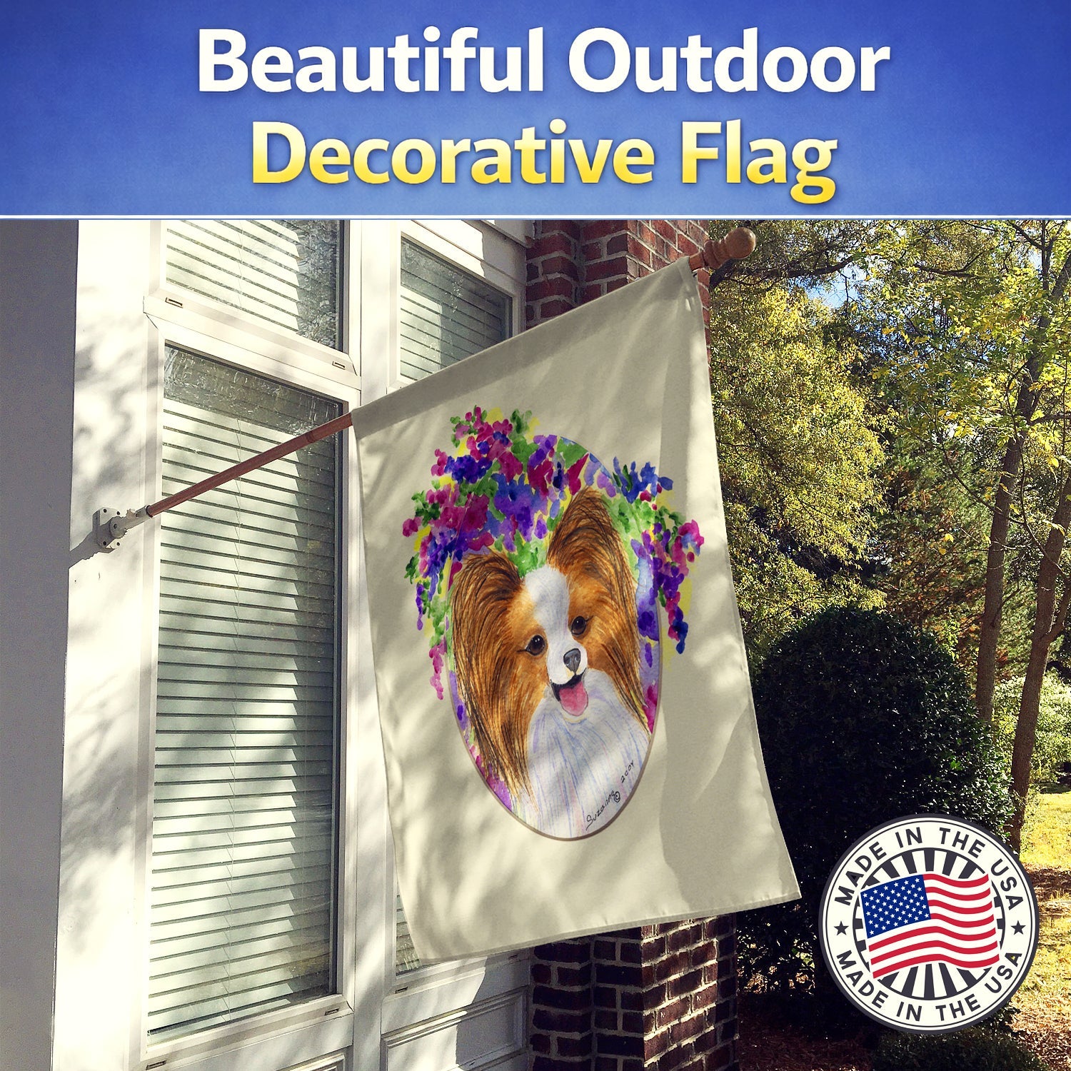 Papillon House Flag 28x40 Porch Sleeve Pole Decorative Outside Yard Banner Artwork Wall Hanging, Polyester