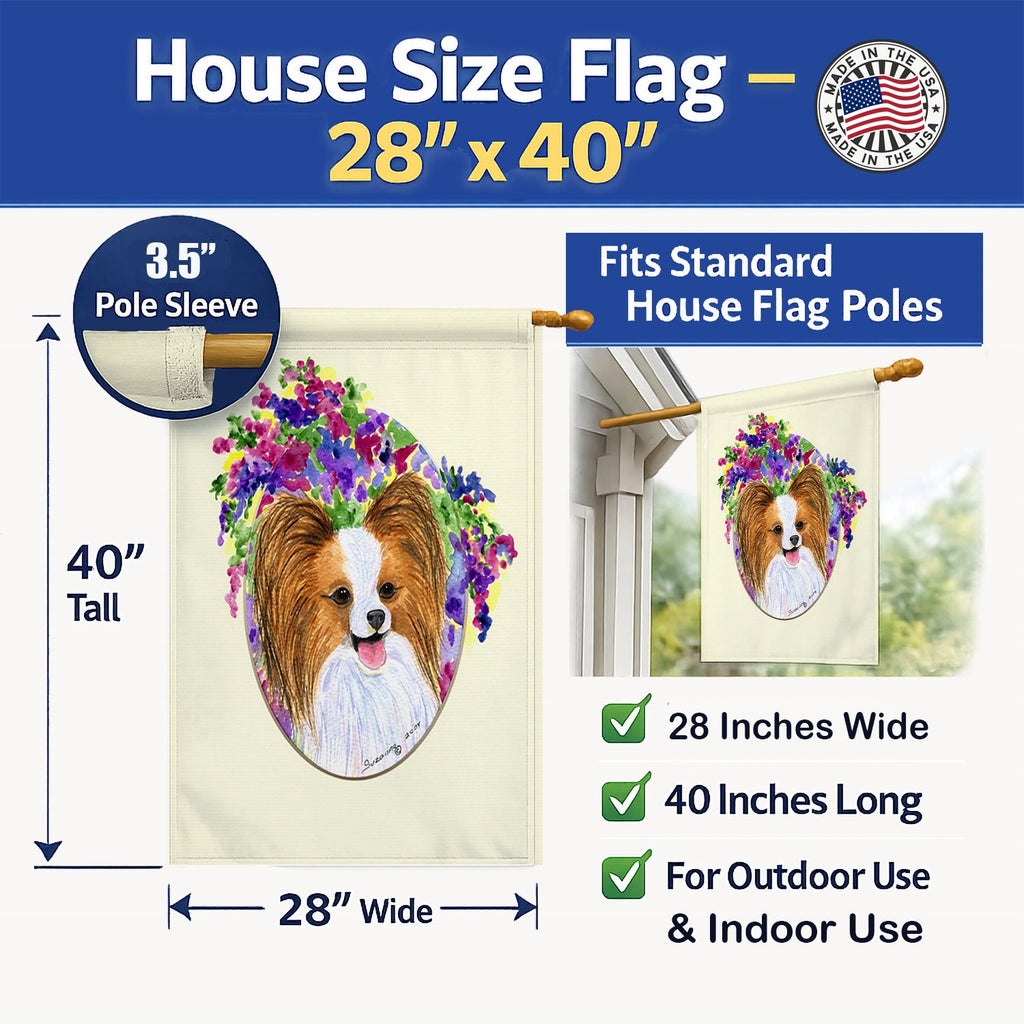 Papillon House Flag 28x40 Porch Sleeve Pole Decorative Outside Yard Banner Artwork Wall Hanging, Polyester