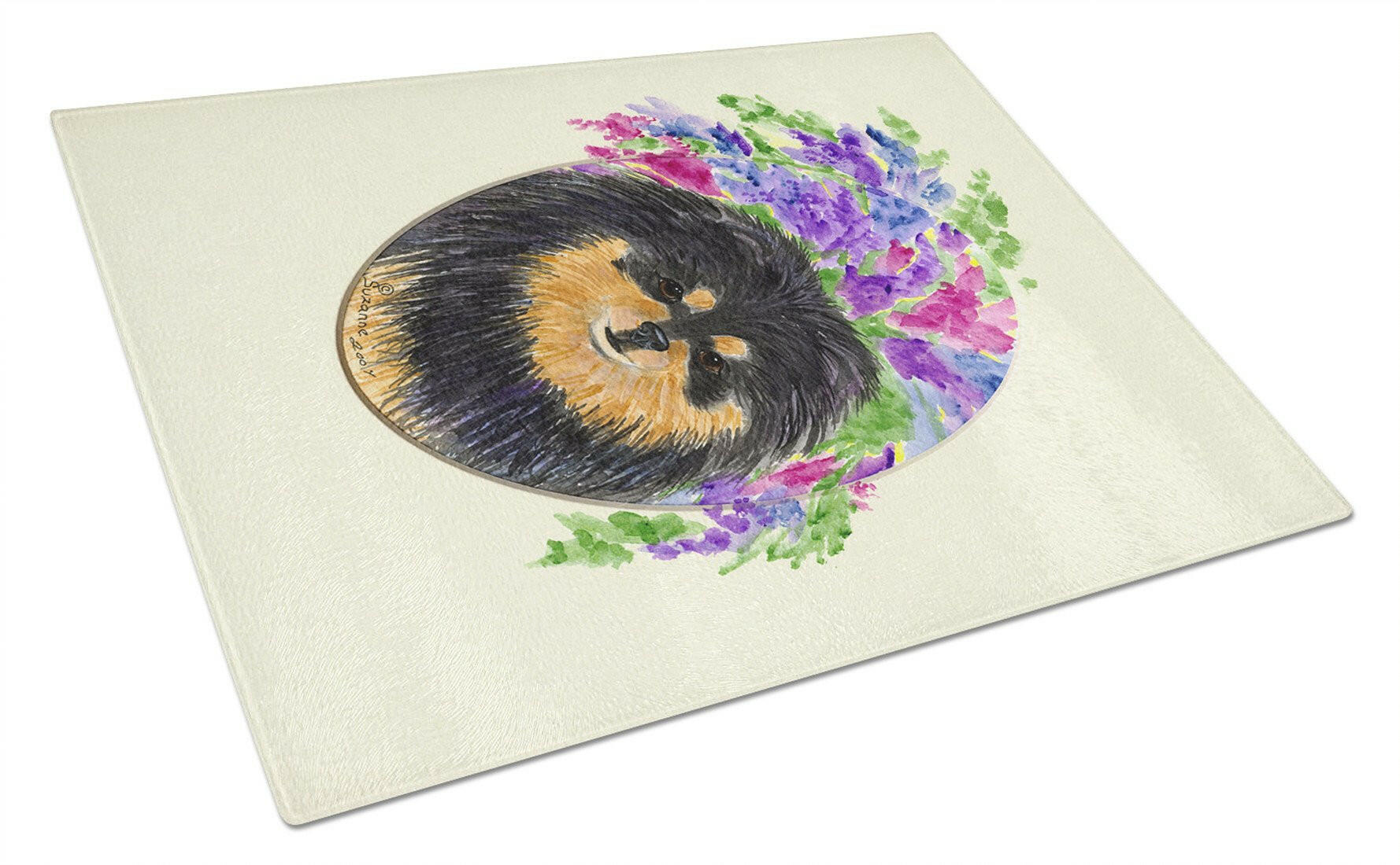 Pomeranian Cutting Board Tempered Glass Kitchen Cutting Surface, Heat Resistant Chopping, Non-Slip Feet, Food Prep & Serving