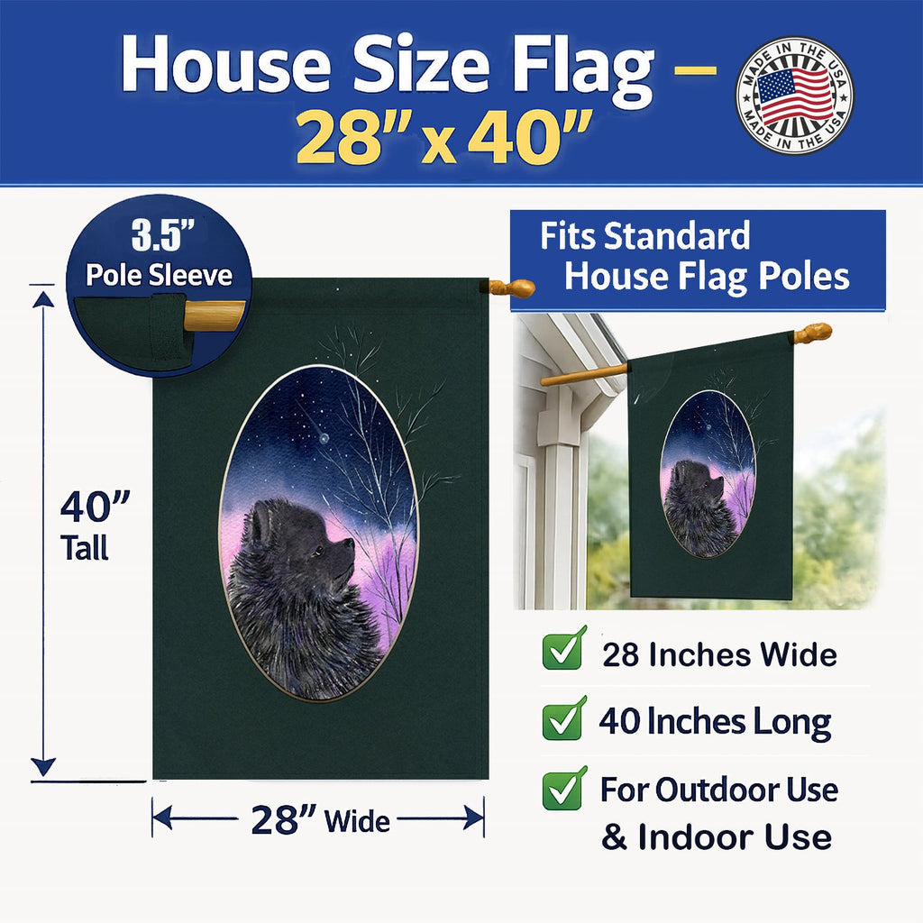 Pomeranian House Flag 28x40 Porch Sleeve Pole Decorative Outside Yard Banner Artwork Wall Hanging, Polyester