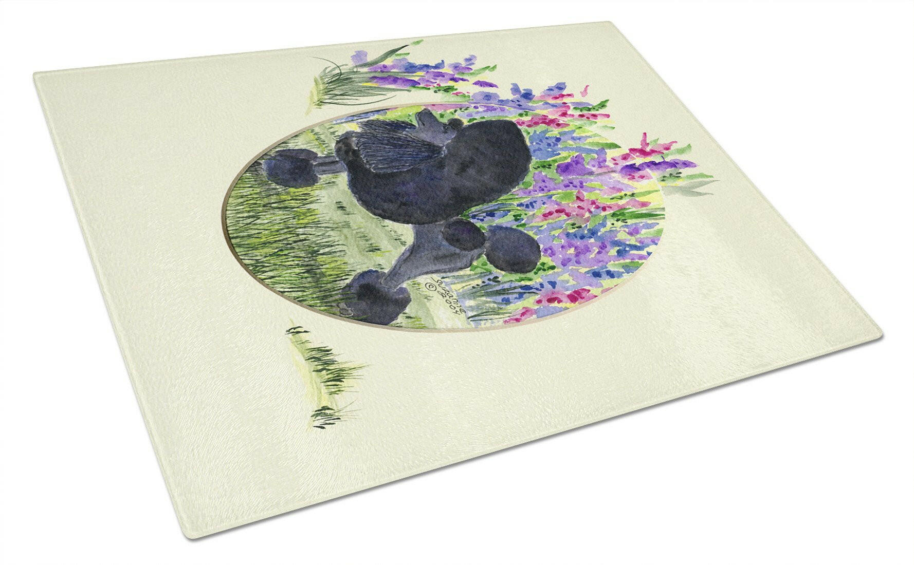 Poodle Cutting Board Tempered Glass Kitchen Cutting Surface, Heat Resistant Chopping, Non-Slip Feet, Food Prep & Serving