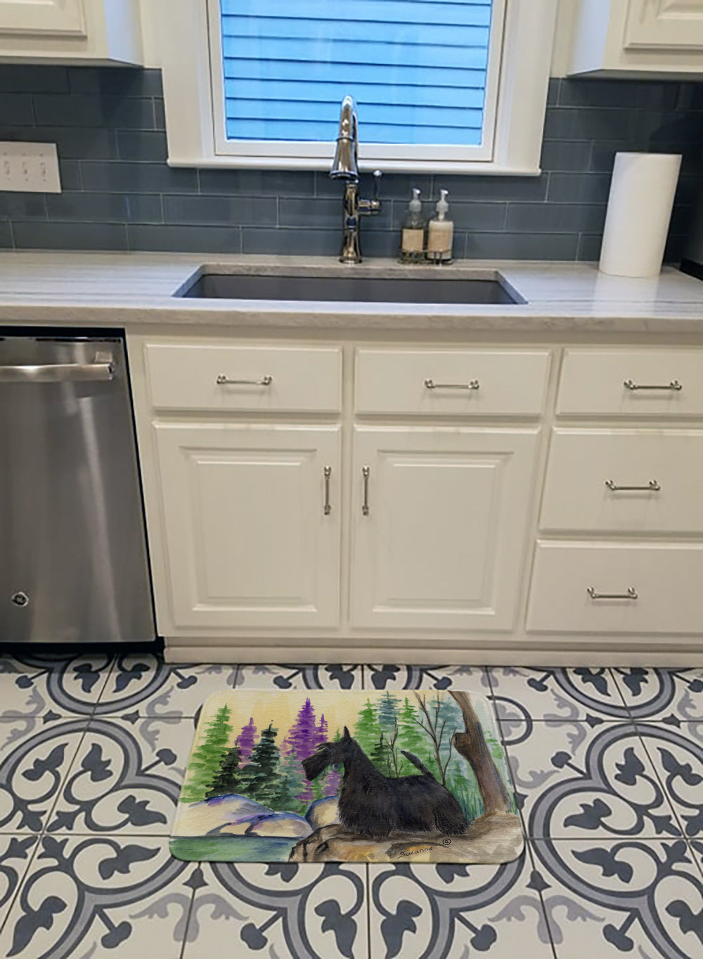 Scottish Terrier Memory Foam Kitchen Mat Machine Washable Anti-Fatigue Cushion Comfort Bath or Kitchen Rug