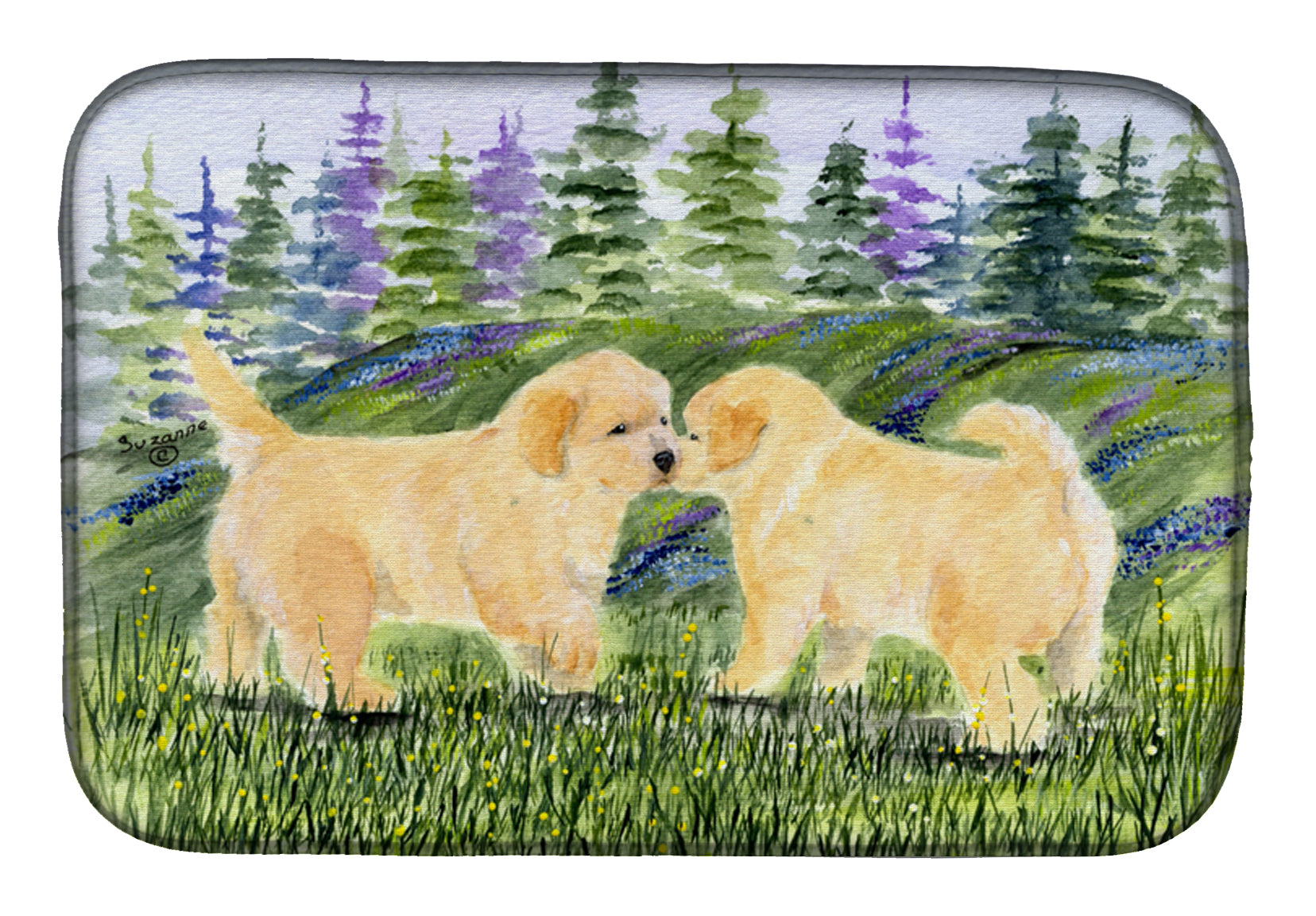 Golden Retriever Dish Drying Mat Absorbent Dish Drying Mat Pad for Kitchen Counter Dish Drainer Mat for Countertop, 14 x 21", Multicolor