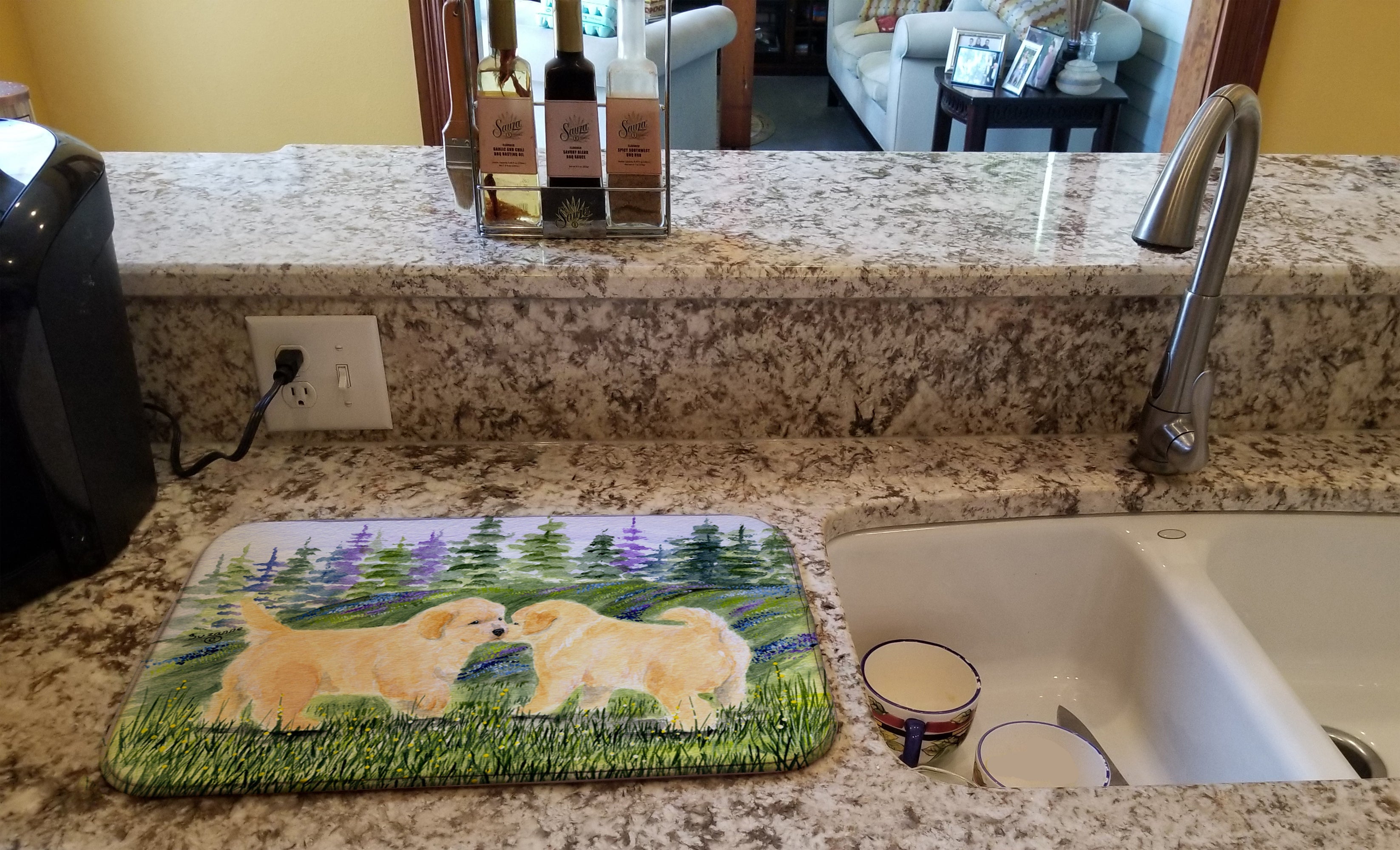 Golden Retriever Dish Drying Mat Absorbent Dish Drying Mat Pad for Kitchen Counter Dish Drainer Mat for Countertop, 14 x 21", Multicolor