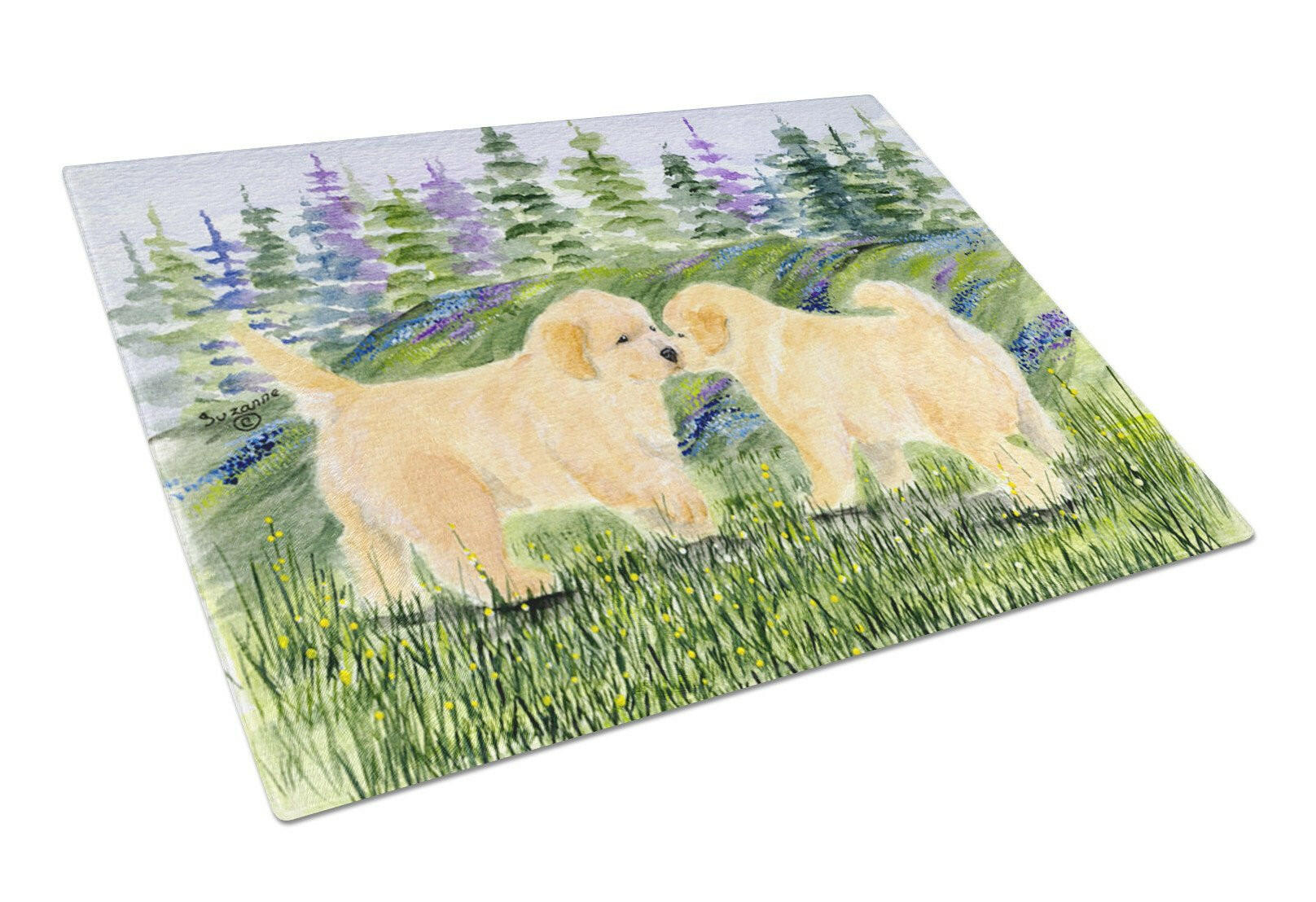 Golden Retriever Cutting Board Tempered Glass Kitchen Cutting Surface, Heat Resistant Chopping, Non-Slip Feet, Food Prep & Serving