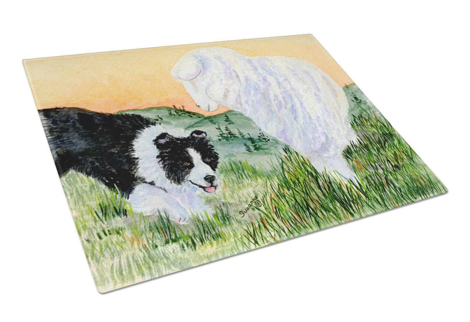 Border Collie Cutting Board Tempered Glass Kitchen Cutting Surface, Heat Resistant Chopping, Non-Slip Feet, Food Prep & Serving