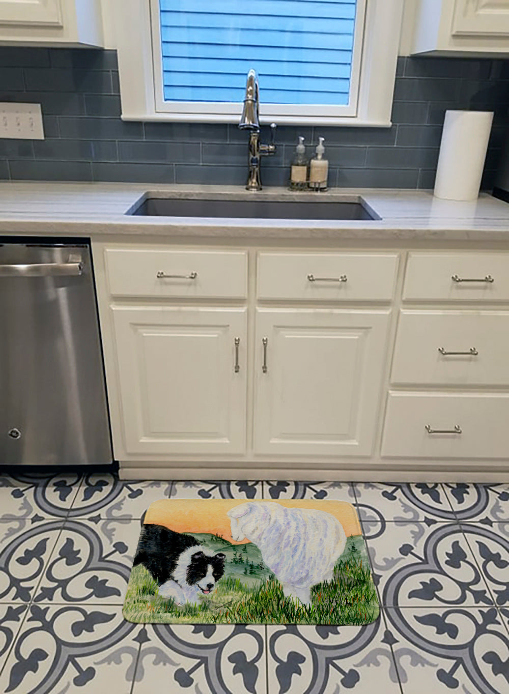 Border Collie Memory Foam Kitchen Mat Machine Washable Anti-Fatigue Cushion Comfort Bath or Kitchen Rug