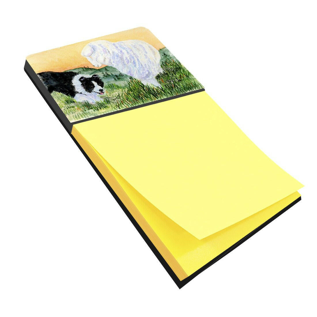 Border Collie Watercolor Sticky Note Holder Refillable Dispenser Desk Accessory 3x3 Pad Gift