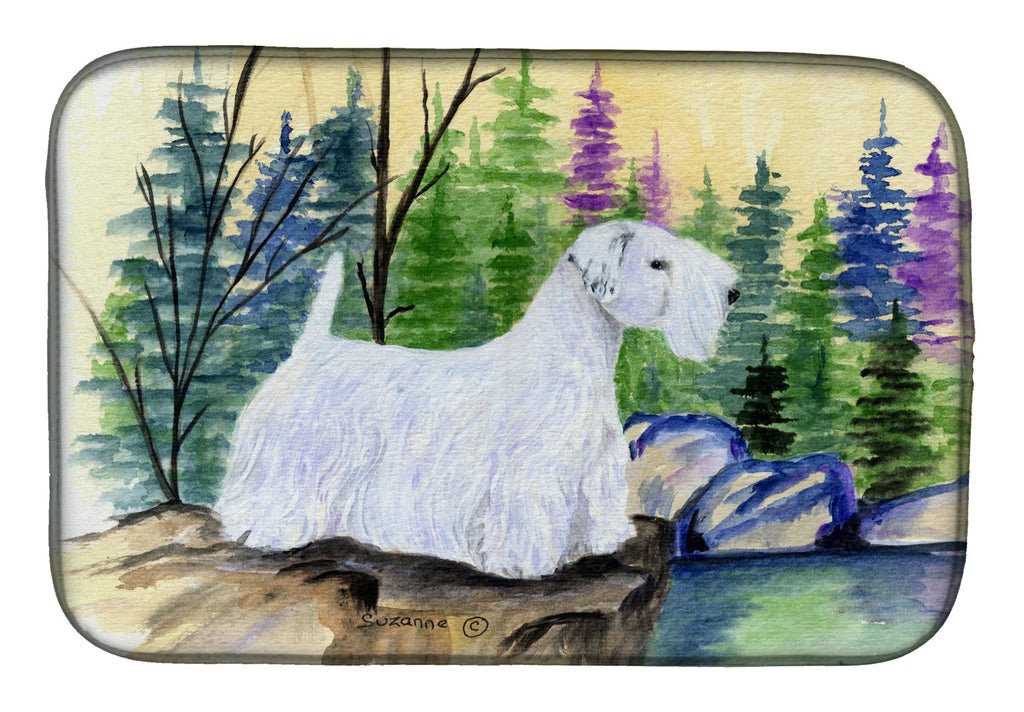 Sealyham Terrier Dish Drying Mat Absorbent Dish Drying Mat Pad for Kitchen Counter Dish Drainer Mat for Countertop, 14 x 21", Multicolor