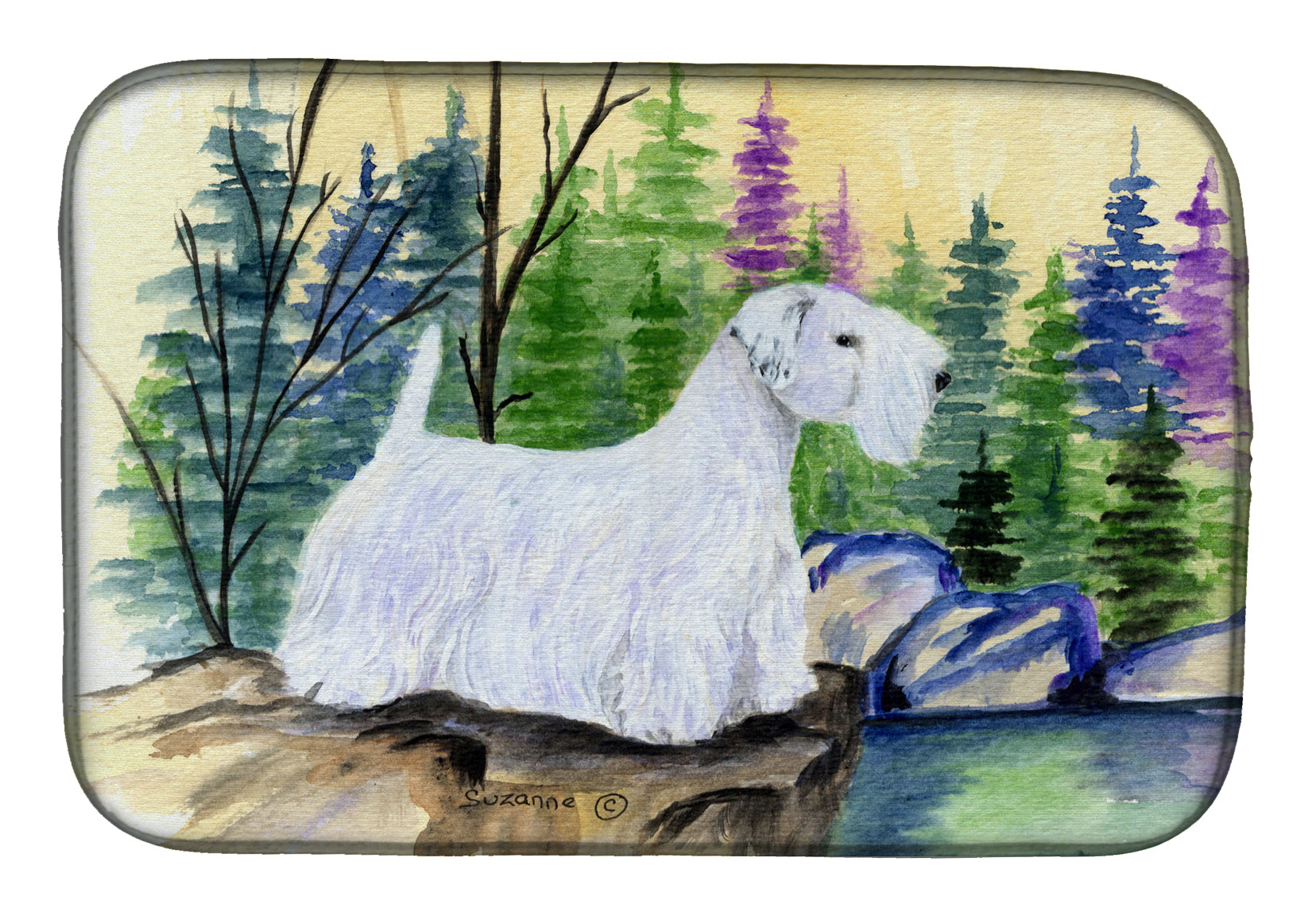 Sealyham Terrier Dish Drying Mat Absorbent Dish Drying Mat Pad for Kitchen Counter Dish Drainer Mat for Countertop, 14 x 21", Multicolor