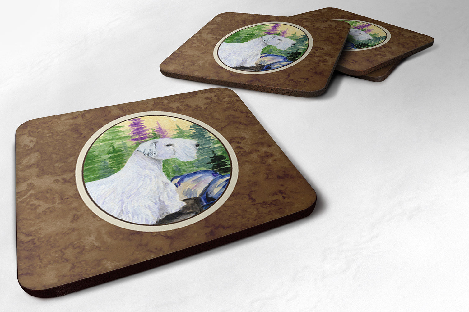Sealyham Terrier Foam Coasters Set of 4 Cup Coasters for Indoor Outdoor, Tabletop Protection, Anti Slip, Mouse pad Material