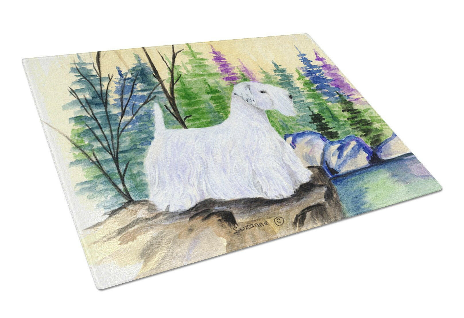 Sealyham Terrier Cutting Board Tempered Glass Kitchen Cutting Surface, Heat Resistant Chopping, Non-Slip Feet, Food Prep & Serving
