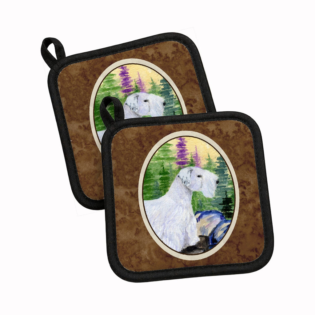 Sealyham Terrier Pot Holder Set of 2 Heat Resistant Quilted Hot Pads 7.5 x 7.5 Inch, Insulated Kitchen Trivets for Cooking & Baking