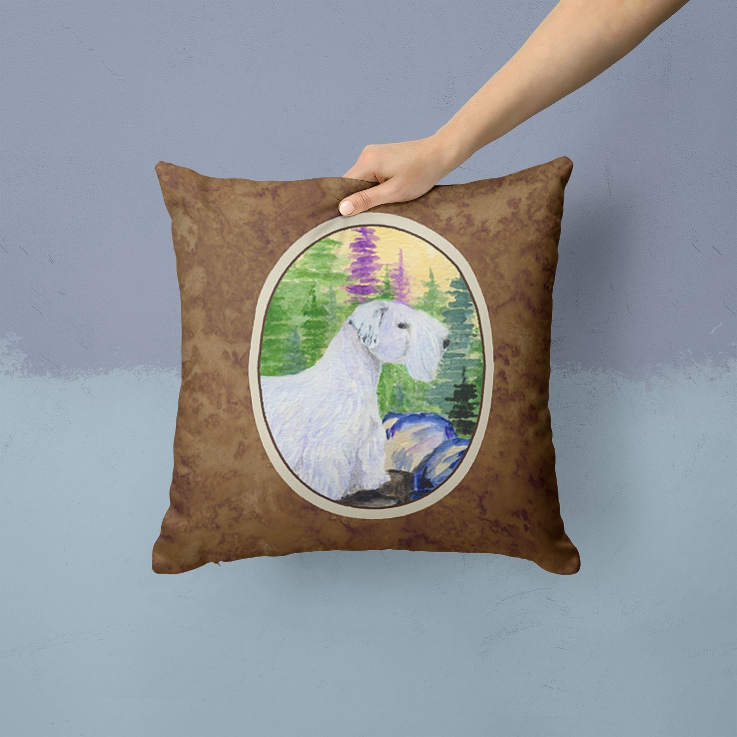 Sealyham Terrier Decorative Throw Pillow 14x14 Indoor Outdoor Accent Cushion, Fabric Cover with Insert for Sofa, Bed, Porch & Living Room