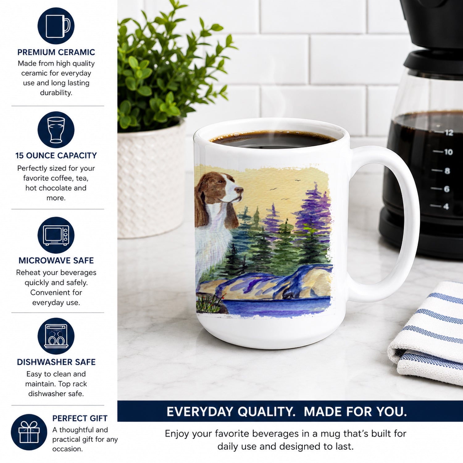 Springer Spaniel Ceramic Coffee Mug 15 oz Decorative Large C Handle Mug Cup for Tea, Cocoa Hot Chocolate