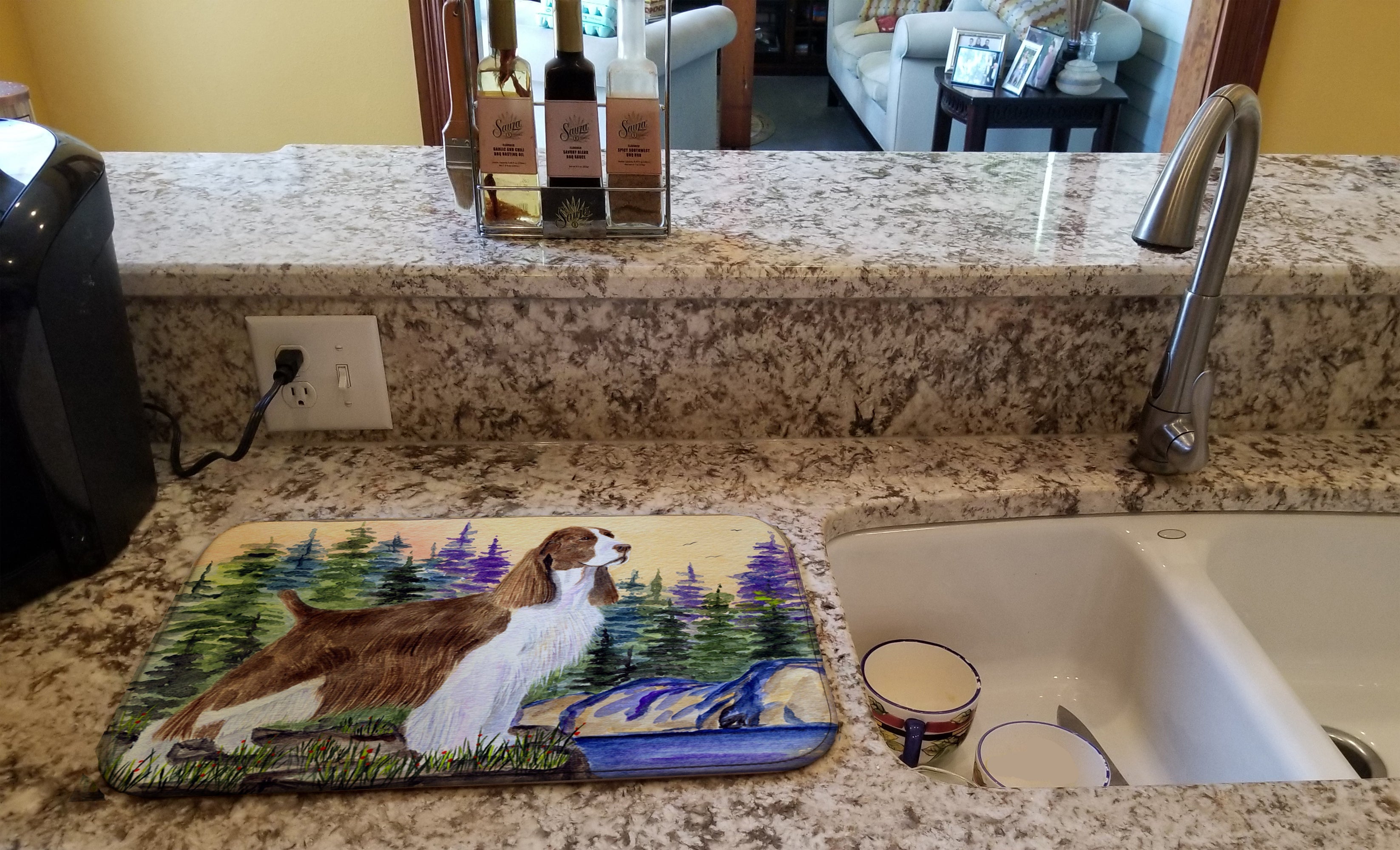 Springer Spaniel Dish Drying Mat Absorbent Dish Drying Mat Pad for Kitchen Counter Dish Drainer Mat for Countertop, 14 x 21", Multicolor