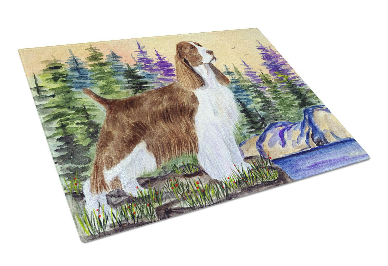 Springer Spaniel Cutting Board Tempered Glass Kitchen Cutting Surface, Heat Resistant Chopping, Non-Slip Feet, Food Prep & Serving