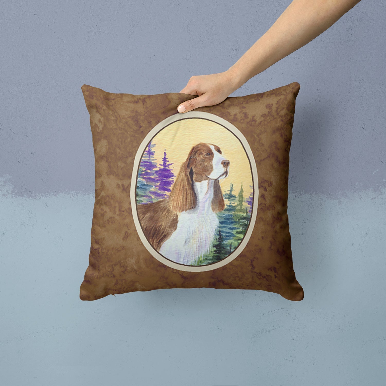 Springer Spaniel Decorative Throw Pillow 14x14 Indoor Outdoor Accent Cushion, Fabric Cover with Insert for Sofa, Bed, Porch & Living Room