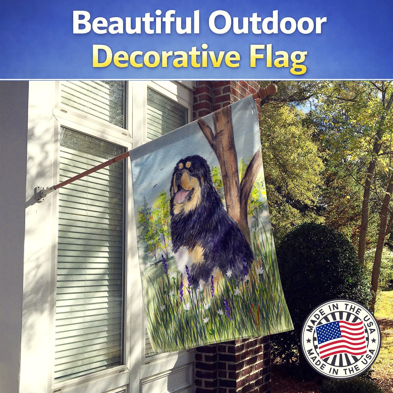 Tibetan Mastiff House Flag 28x40 Porch Sleeve Pole Decorative Outside Yard Banner Artwork Wall Hanging, Polyester