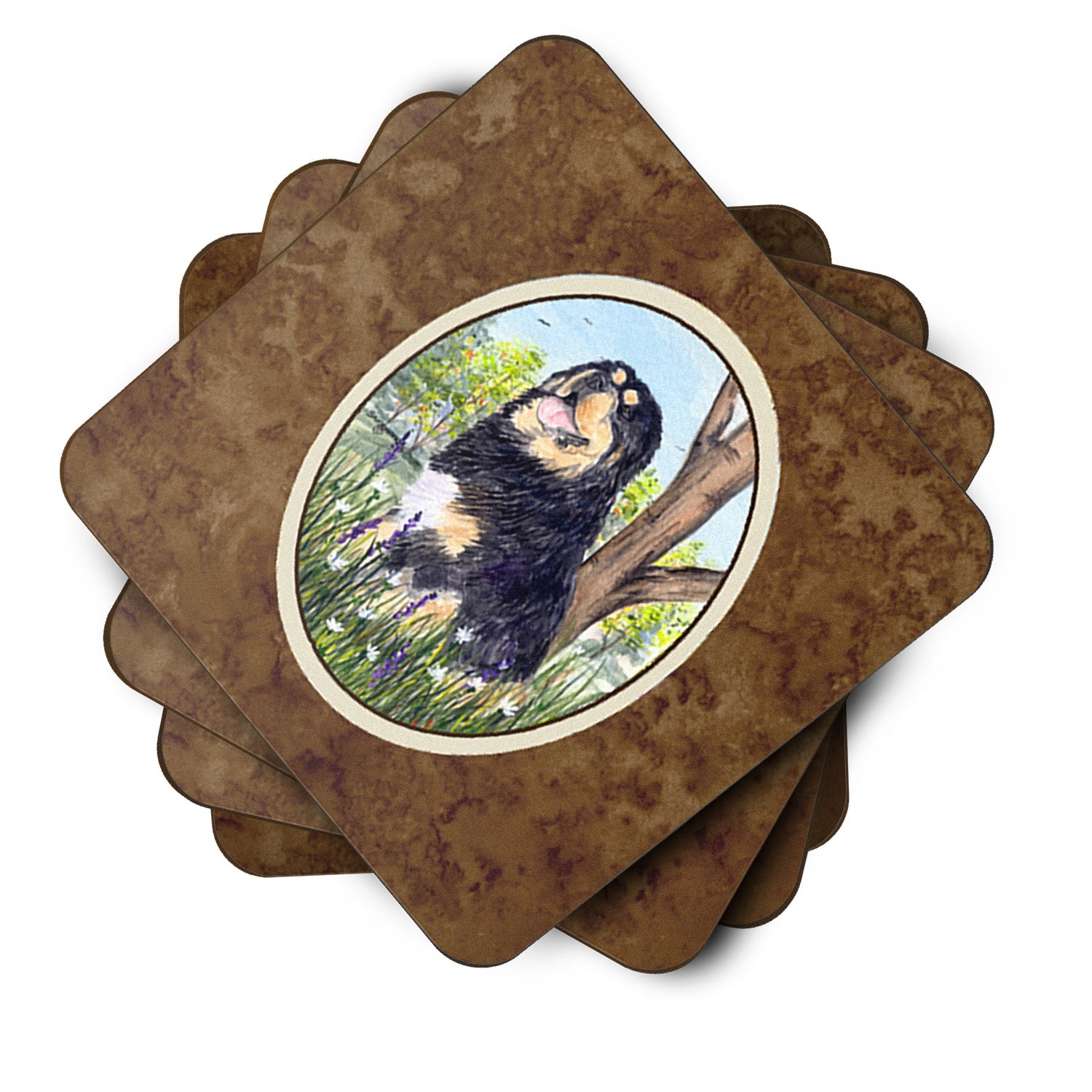 Tibetan Mastiff Foam Coasters Set of 4 Cup Coasters for Indoor Outdoor, Tabletop Protection, Anti Slip, Mouse pad Material