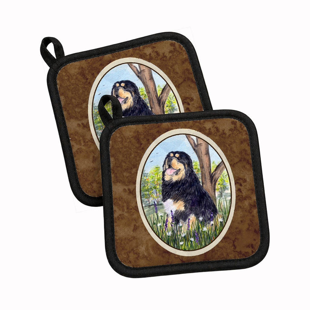 Tibetan Mastiff Pot Holder Set of 2 Heat Resistant Quilted Hot Pads 7.5 x 7.5 Inch, Insulated Kitchen Trivets for Cooking & Baking