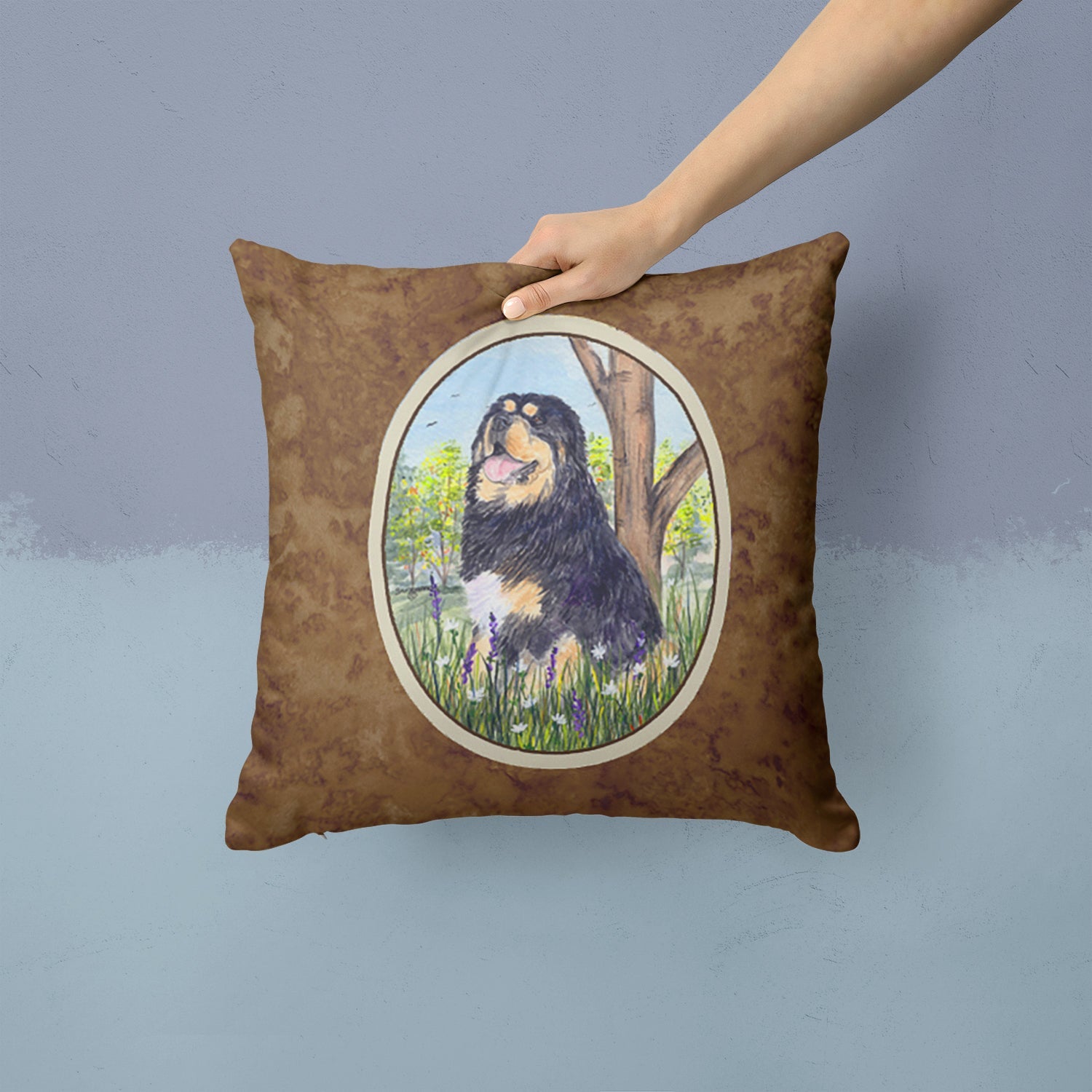 Tibetan Mastiff Decorative Throw Pillow 14x14 Indoor Outdoor Accent Cushion, Fabric Cover with Insert for Sofa, Bed, Porch & Living Room