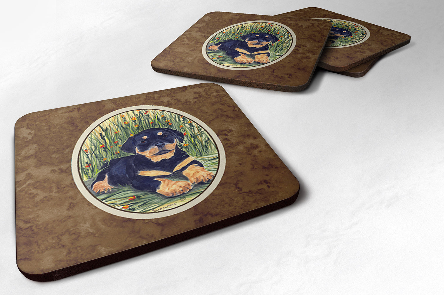 Rottweiler Foam Coasters Set of 4 Cup Coasters for Indoor Outdoor, Tabletop Protection, Anti Slip, Mouse pad Material
