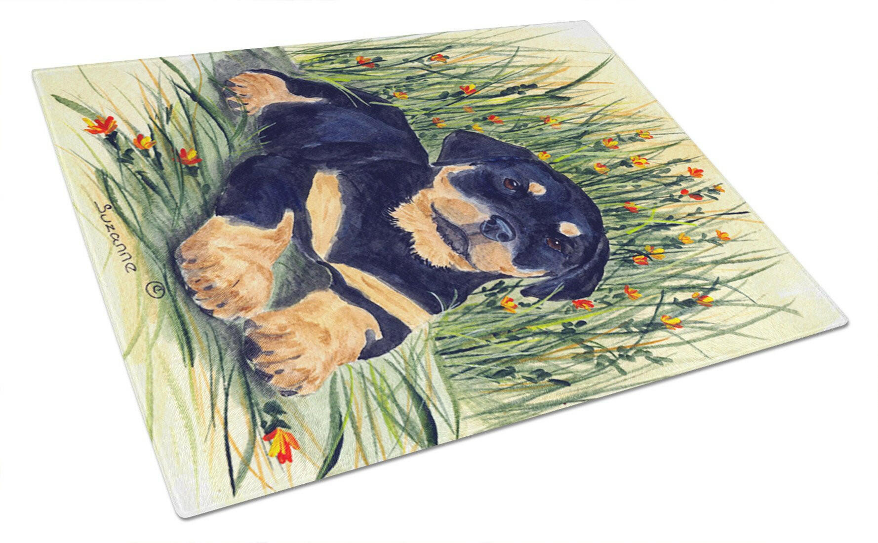 Rottweiler Cutting Board Tempered Glass Kitchen Cutting Surface, Heat Resistant Chopping, Non-Slip Feet, Food Prep & Serving