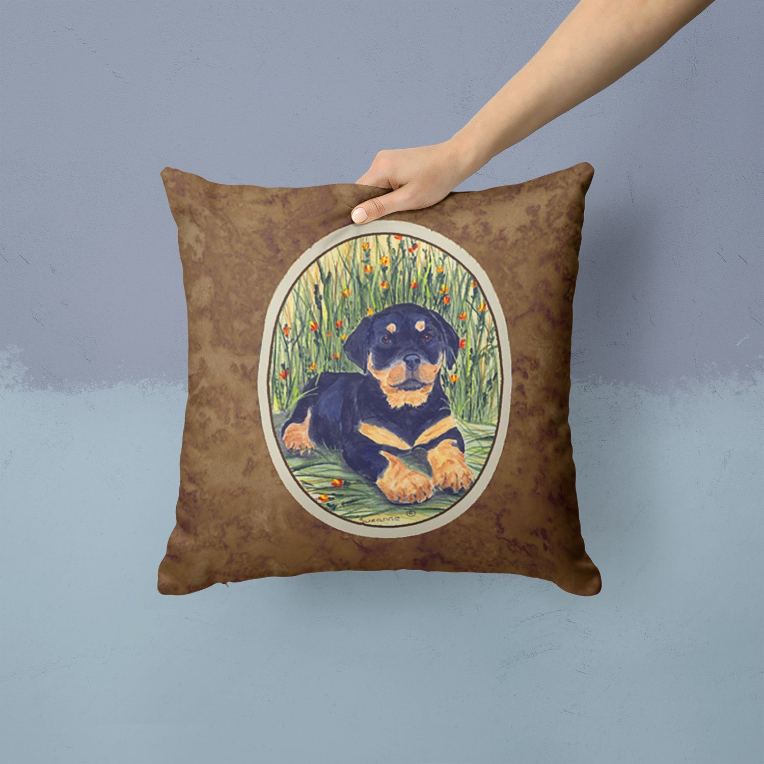 Rottweiler Decorative Throw Pillow 14x14 Indoor Outdoor Accent Cushion, Fabric Cover with Insert for Sofa, Bed, Porch & Living Room