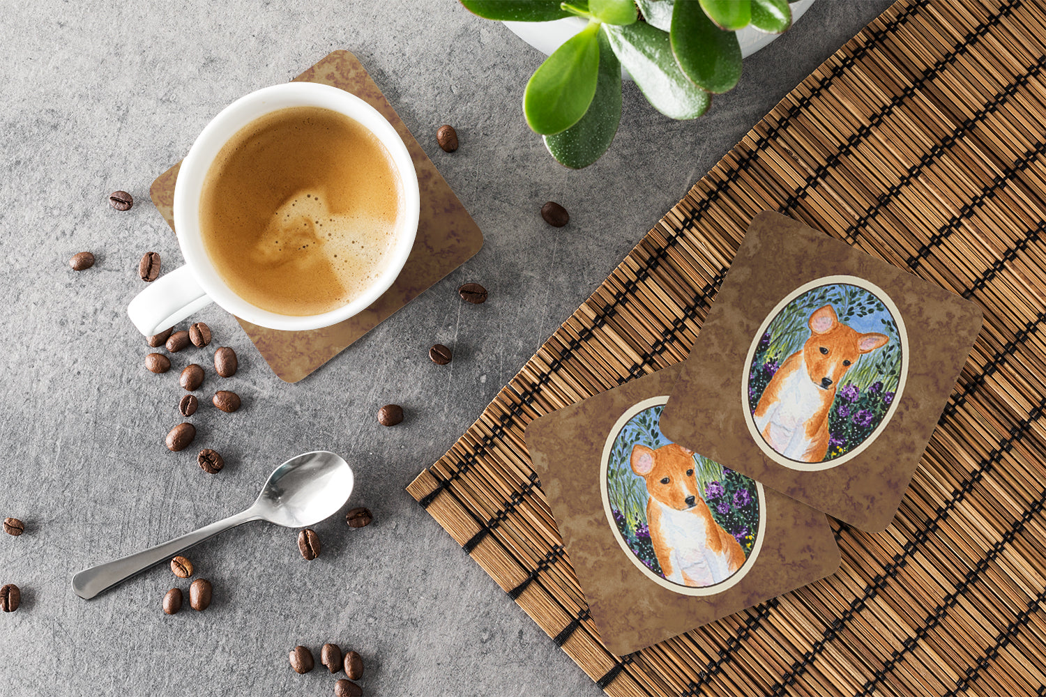 Basenji Foam Coasters Set of 4 Cup Coasters for Indoor Outdoor, Tabletop Protection, Anti Slip, Mouse pad Material