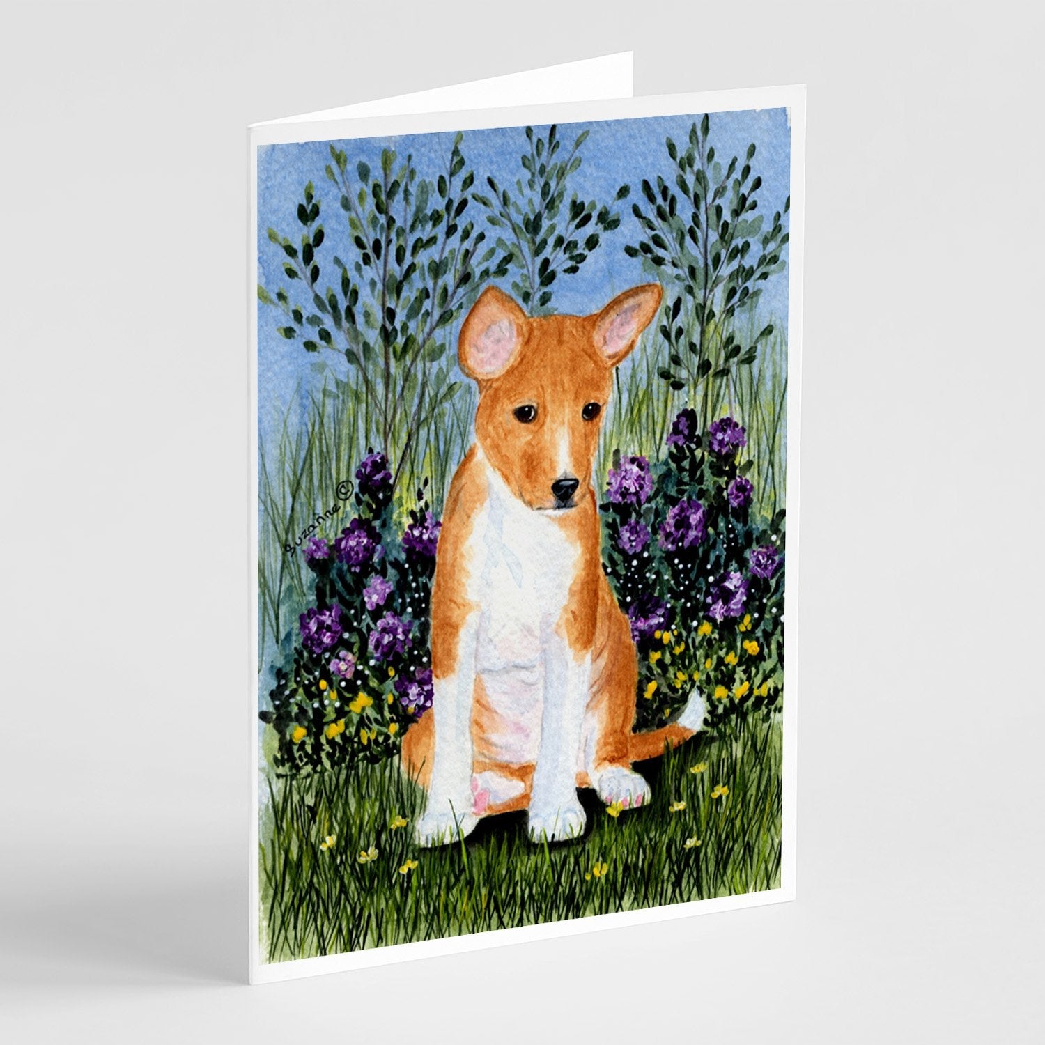 Basenji Greeting Cards Pack of 8 Blank Cards with Envelopes Whimsical A7 Size 5x7