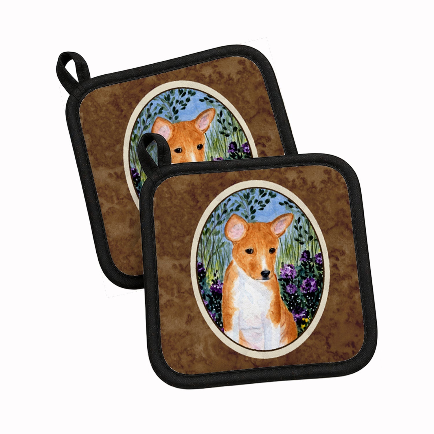 Basenji Pot Holder Set of 2 Heat Resistant Quilted Hot Pads 7.5 x 7.5 Inch, Insulated Kitchen Trivets for Cooking & Baking