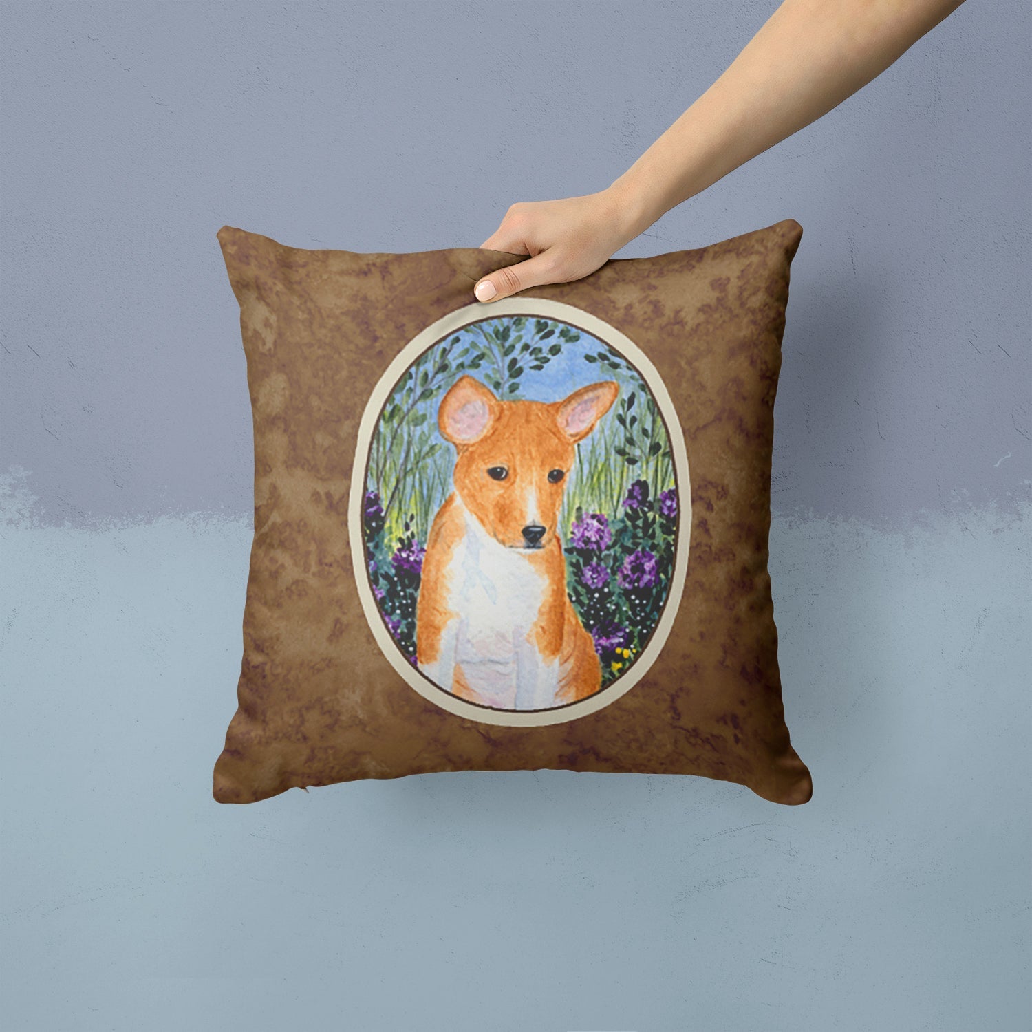 Basenji Decorative Throw Pillow 14x14 Indoor Outdoor Accent Cushion, Fabric Cover with Insert for Sofa, Bed, Porch & Living Room