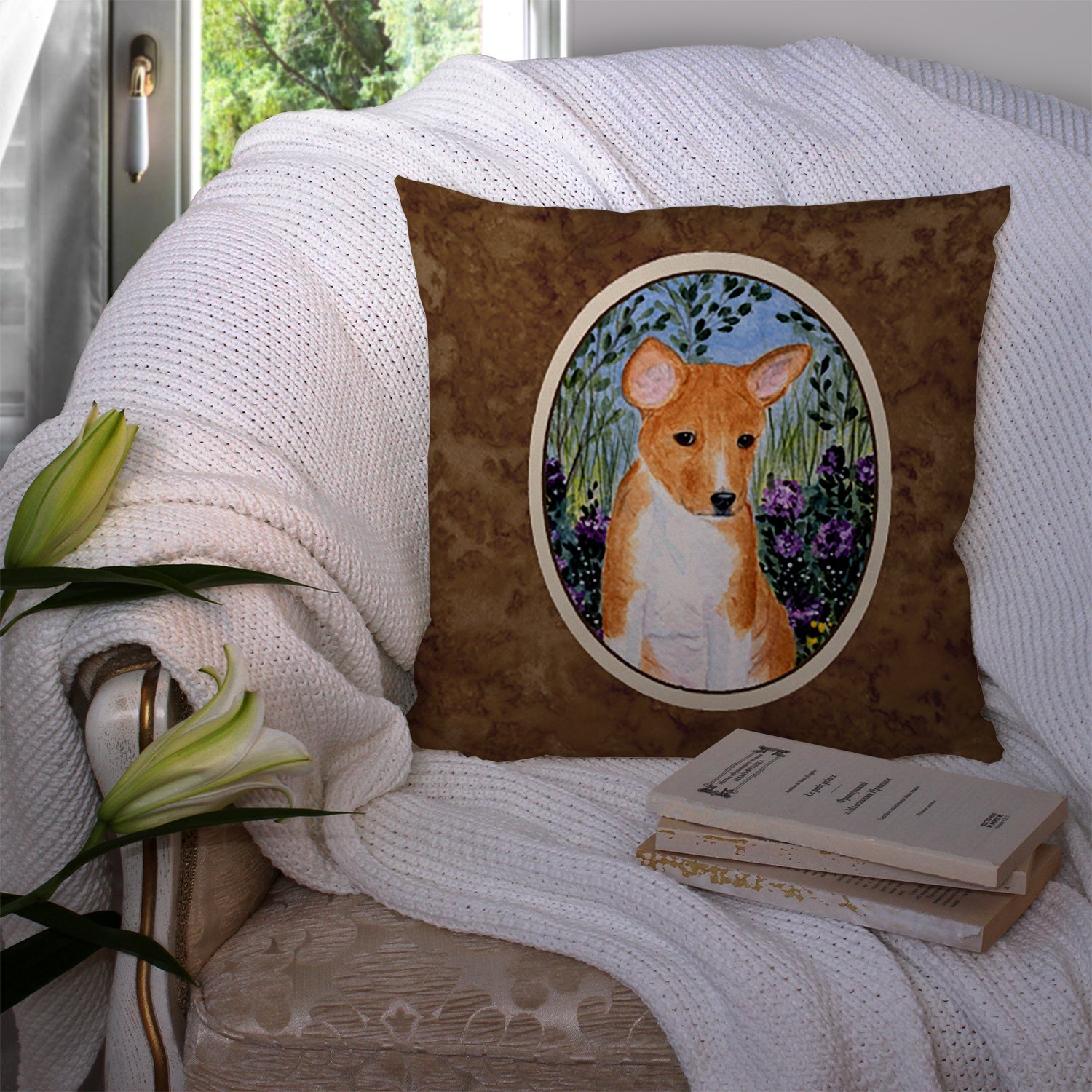 Basenji Decorative Throw Pillow 14x14 Indoor Outdoor Accent Cushion, Fabric Cover with Insert for Sofa, Bed, Porch & Living Room