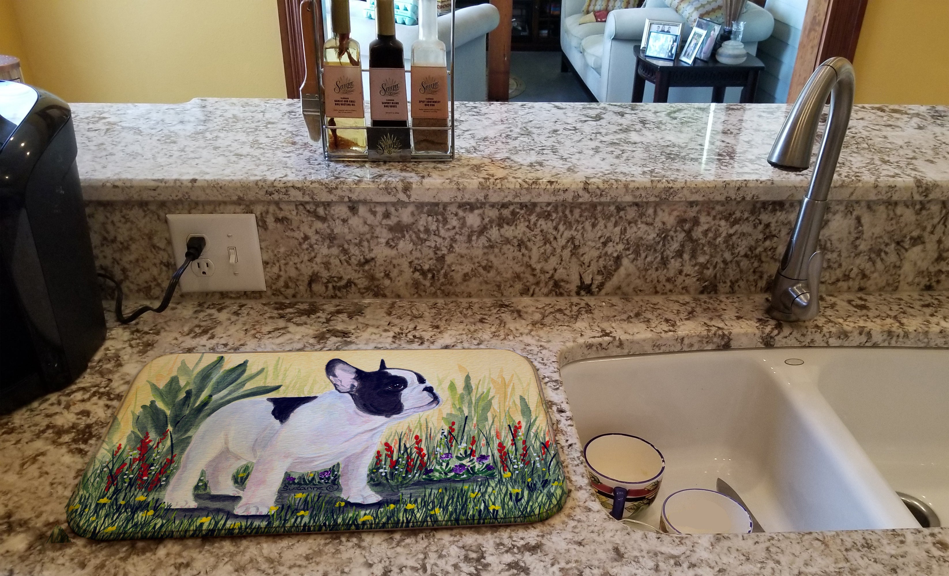 French Bulldog Dish Drying Mat Absorbent Dish Drying Mat Pad for Kitchen Counter Dish Drainer Mat for Countertop, 14 x 21", Multicolor