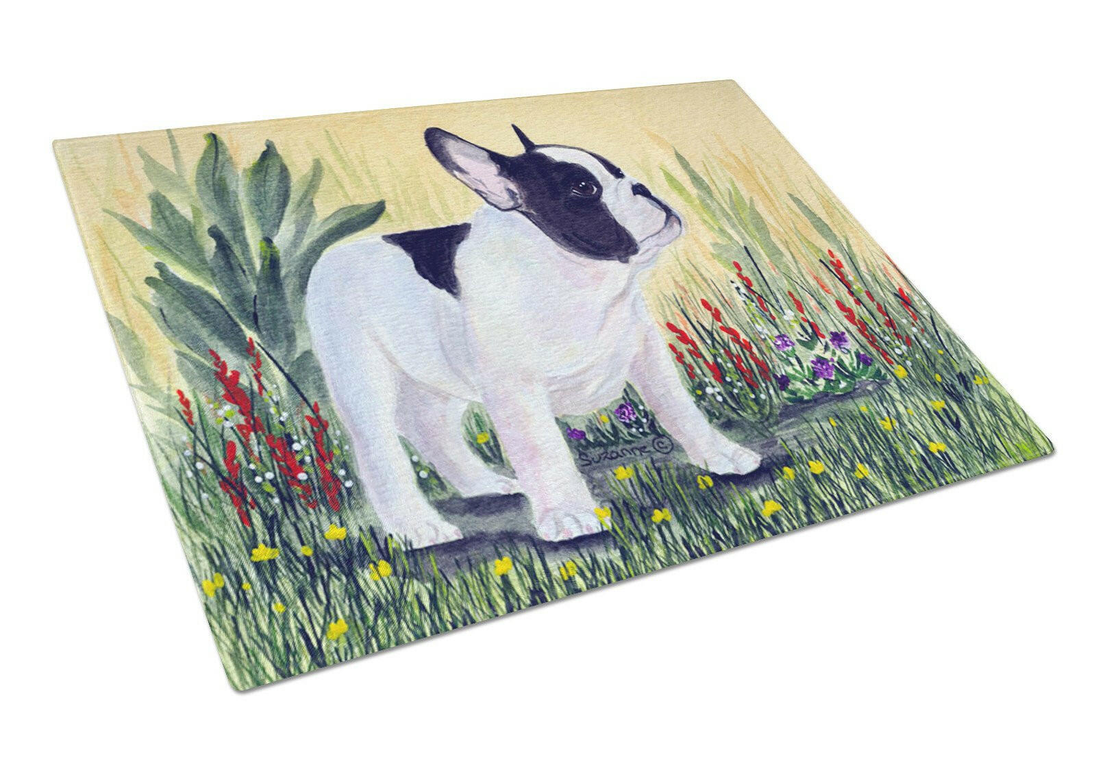 French Bulldog Cutting Board Tempered Glass Kitchen Cutting Surface, Heat Resistant Chopping, Non-Slip Feet, Food Prep & Serving