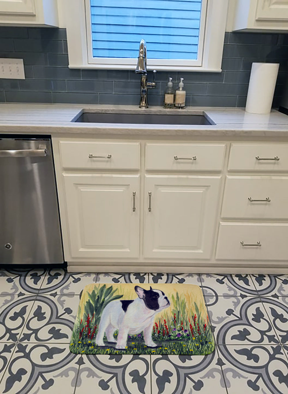 French Bulldog Memory Foam Kitchen Mat Machine Washable Anti-Fatigue Cushion Comfort Bath or Kitchen Rug