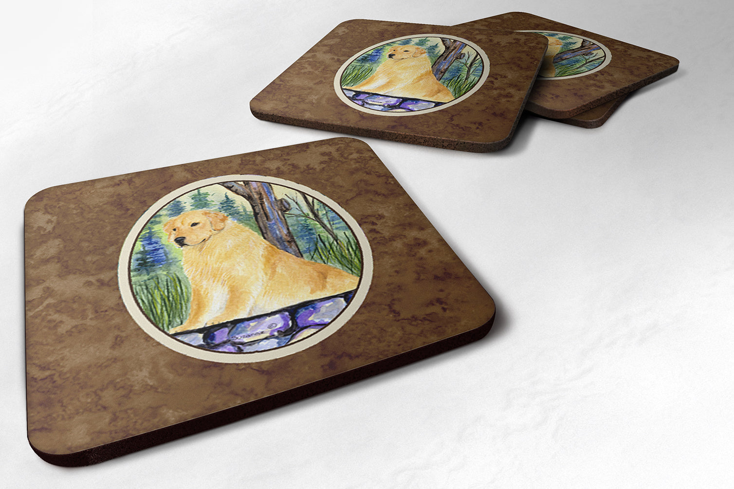 Golden Retriever Foam Coasters Set of 4 Cup Coasters for Indoor Outdoor, Tabletop Protection, Anti Slip, Mouse pad Material