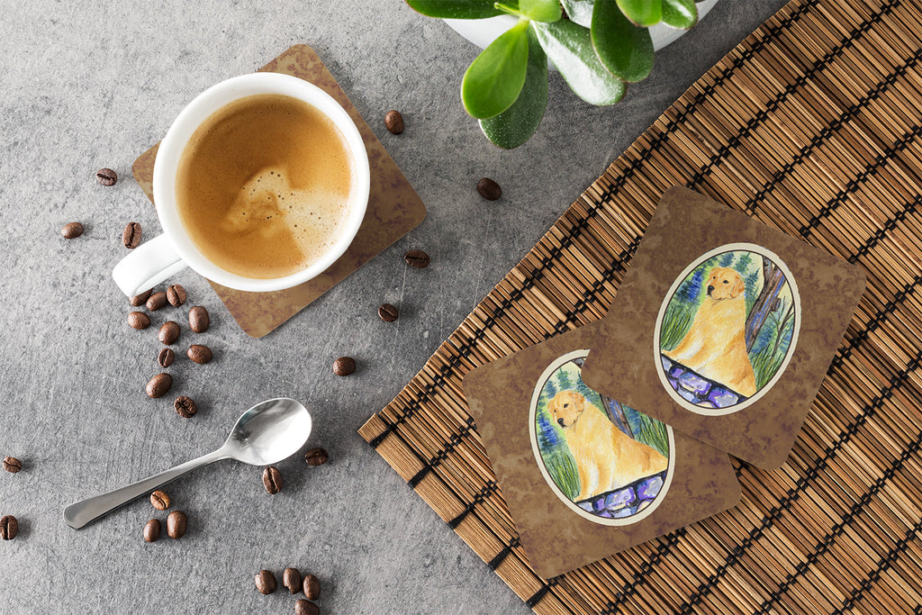 Golden Retriever Foam Coasters Set of 4 Cup Coasters for Indoor Outdoor, Tabletop Protection, Anti Slip, Mouse pad Material