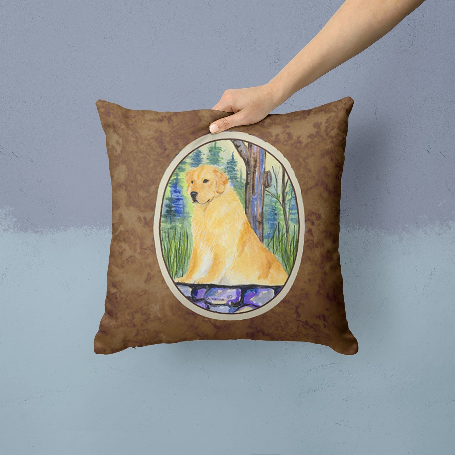 Golden Retriever Decorative Throw Pillow 14x14 Indoor Outdoor Accent Cushion, Fabric Cover with Insert for Sofa, Bed, Porch & Living Room