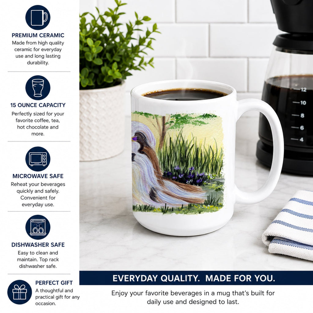 Shih Tzu Ceramic Coffee Mug 15 oz Decorative Large C Handle Mug Cup for Tea, Cocoa Hot Chocolate